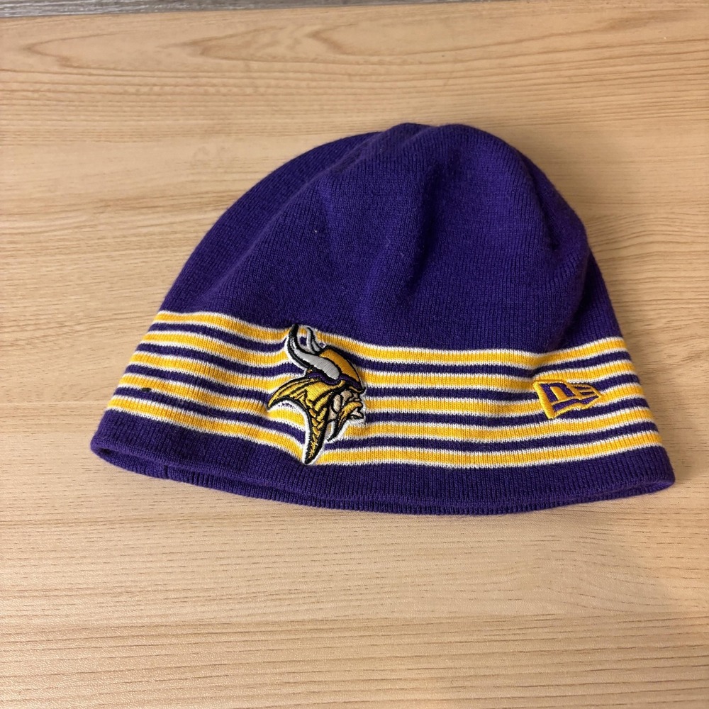 Minnesota Vikings Hat Beanie Mens Purple NFL Football Knit Striped New Era